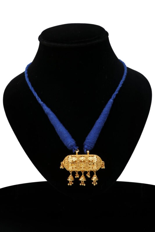 Royal Blue Thread Gold-Tone Temple Pendant Necklace