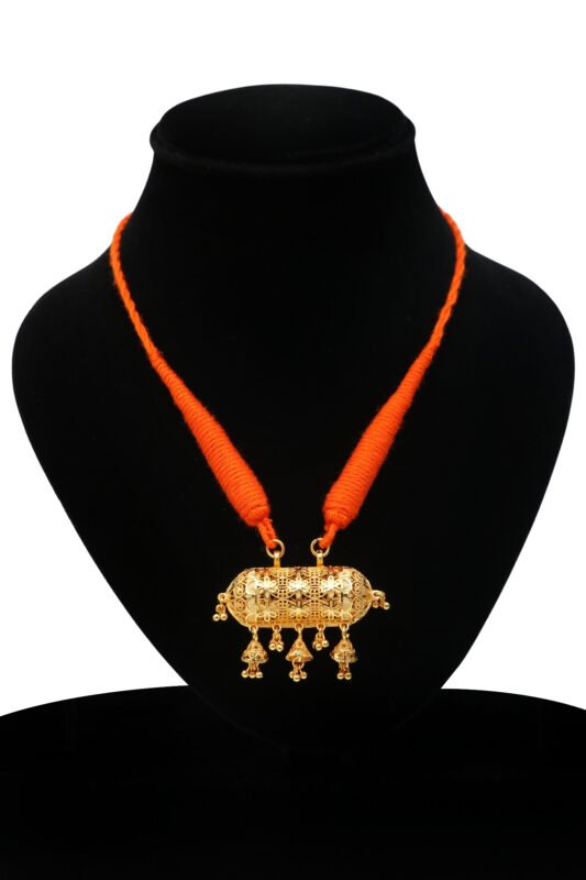 Orange Thread Gold-Plated Temple Pendant Necklace
