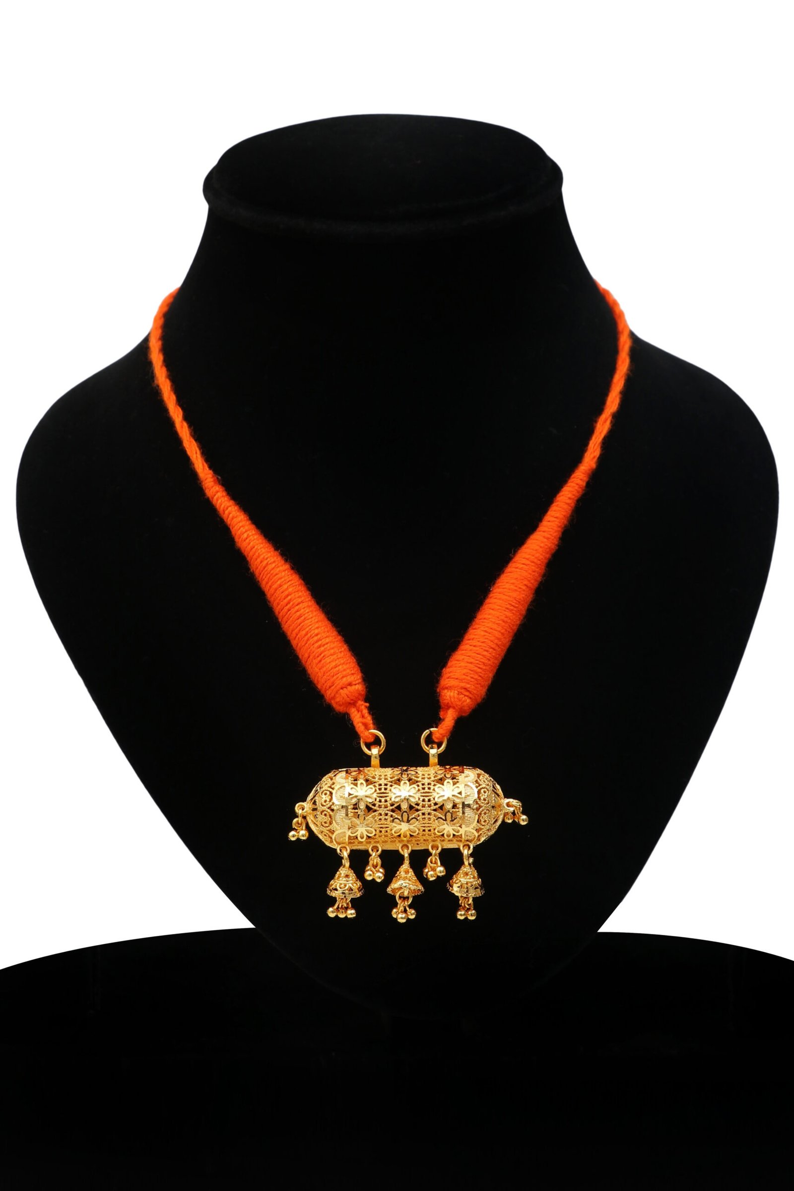 Untitled (18 × 12 in) - 14 Orange Thread Gold-Plated Temple Pendant Necklace
