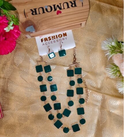 Pink Crescent Enamel Necklace Set