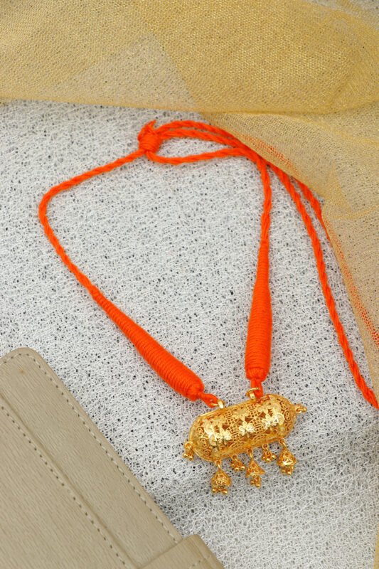 Orange Thread Gold-Plated Temple Pendant Necklace