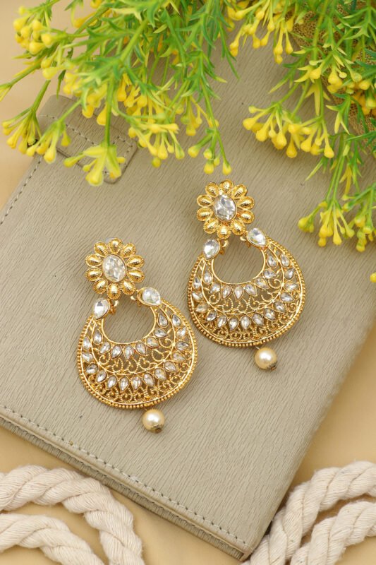 Floral Kundan Gold-Plated Drop Earrings