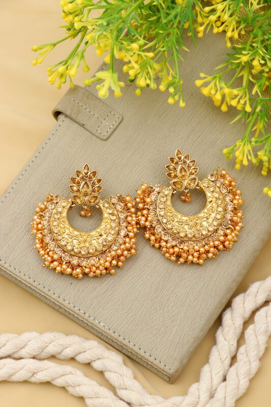 Temple Design Antique Gold-Plated Earrings
