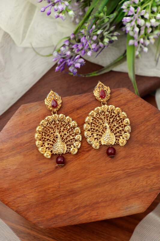 Peacock Design Antique Gold-Plated Earrings