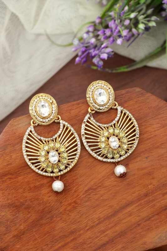 Jhumka Earrings with Green & Ruby Stones
