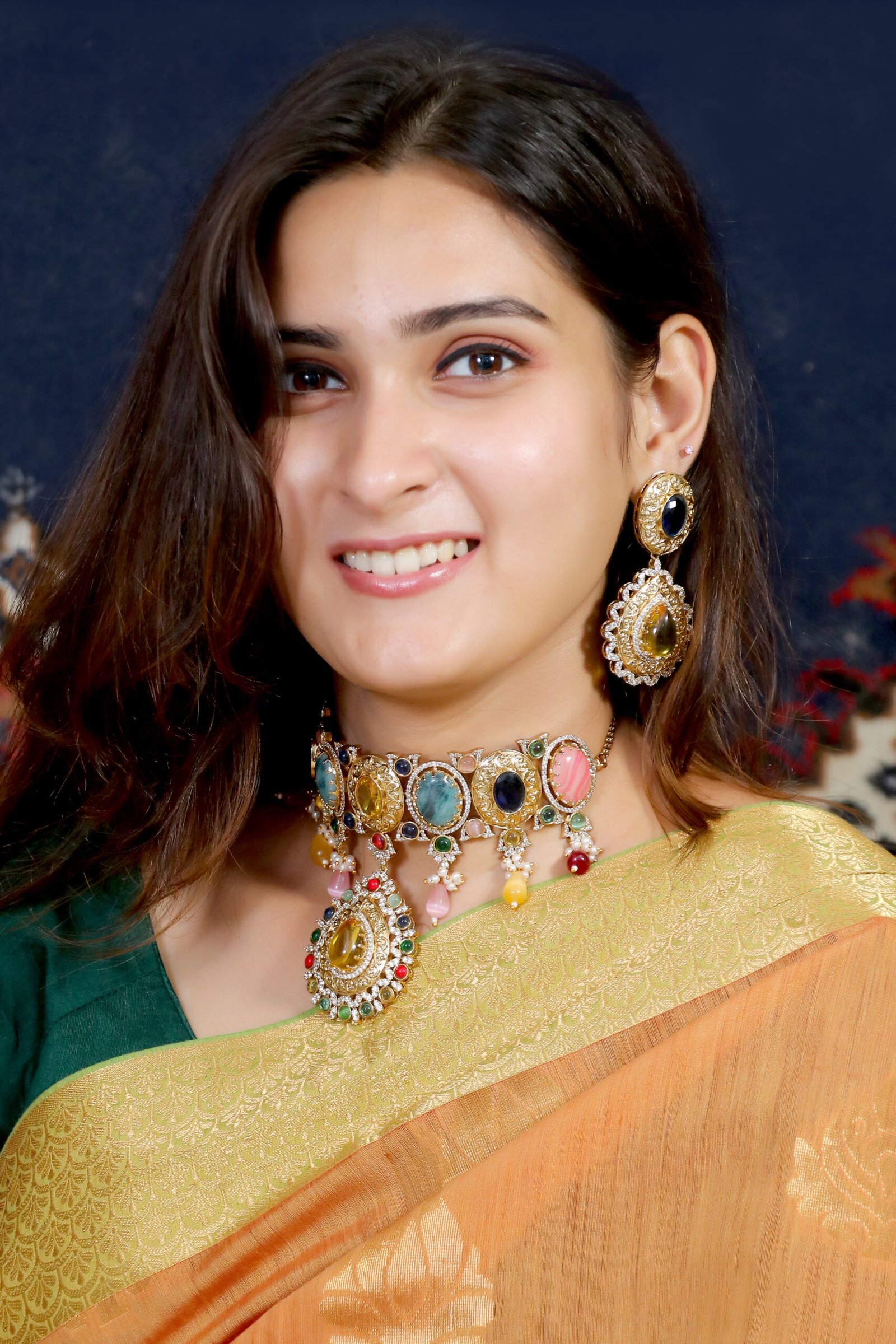 IMG_0726 Key Features: Sparkling American diamonds with premium polish Intricate craftsmanship for a luxurious look Comes with matching earrings Ideal for weddings, receptions, and parties Description: This exquisite American Diamond necklace set brings glamour and brilliance to your special moments. Its high-shine finish and graceful design make it a statement piece for grand occasions.