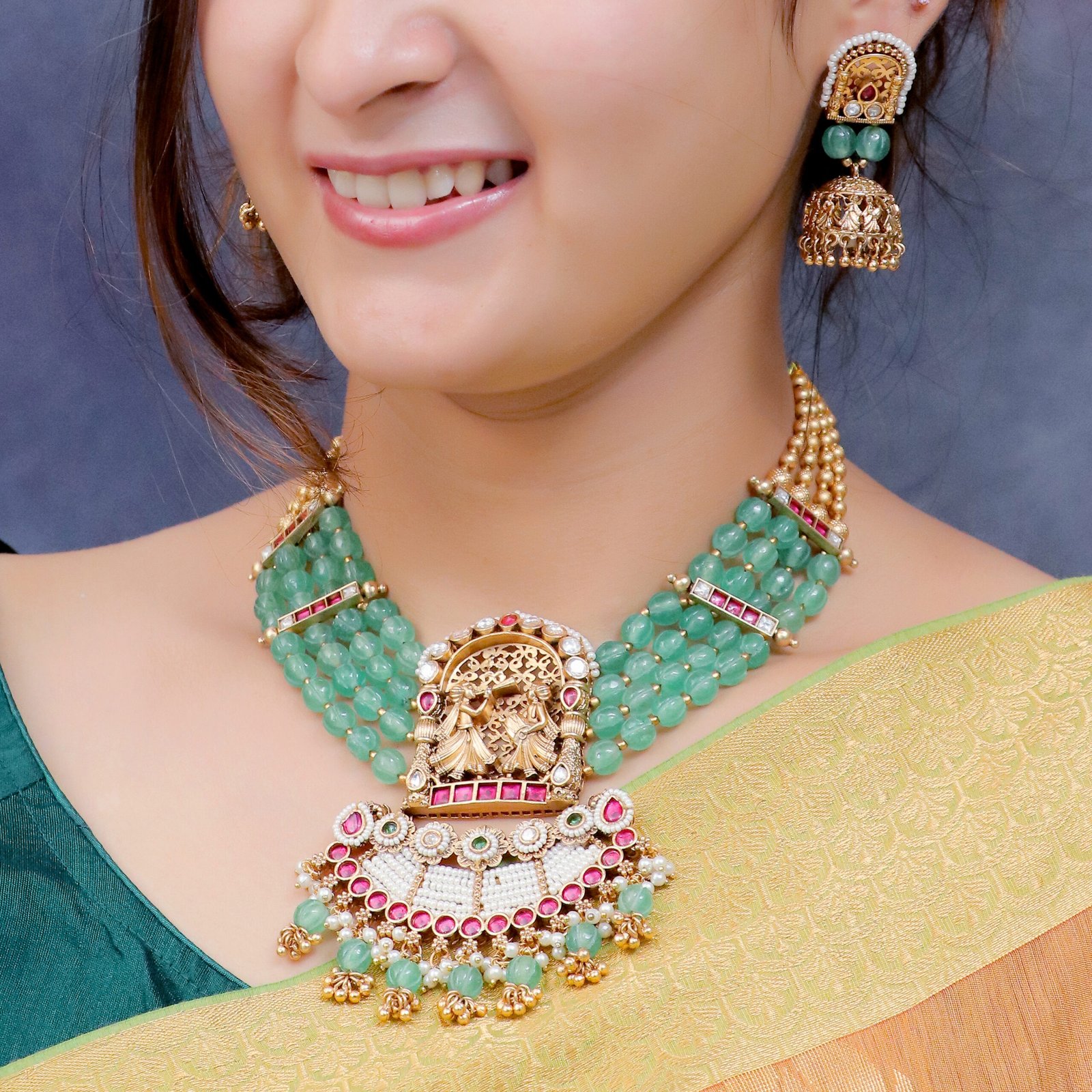 IMG_0748 Temple Design Antique Gold Necklace Set