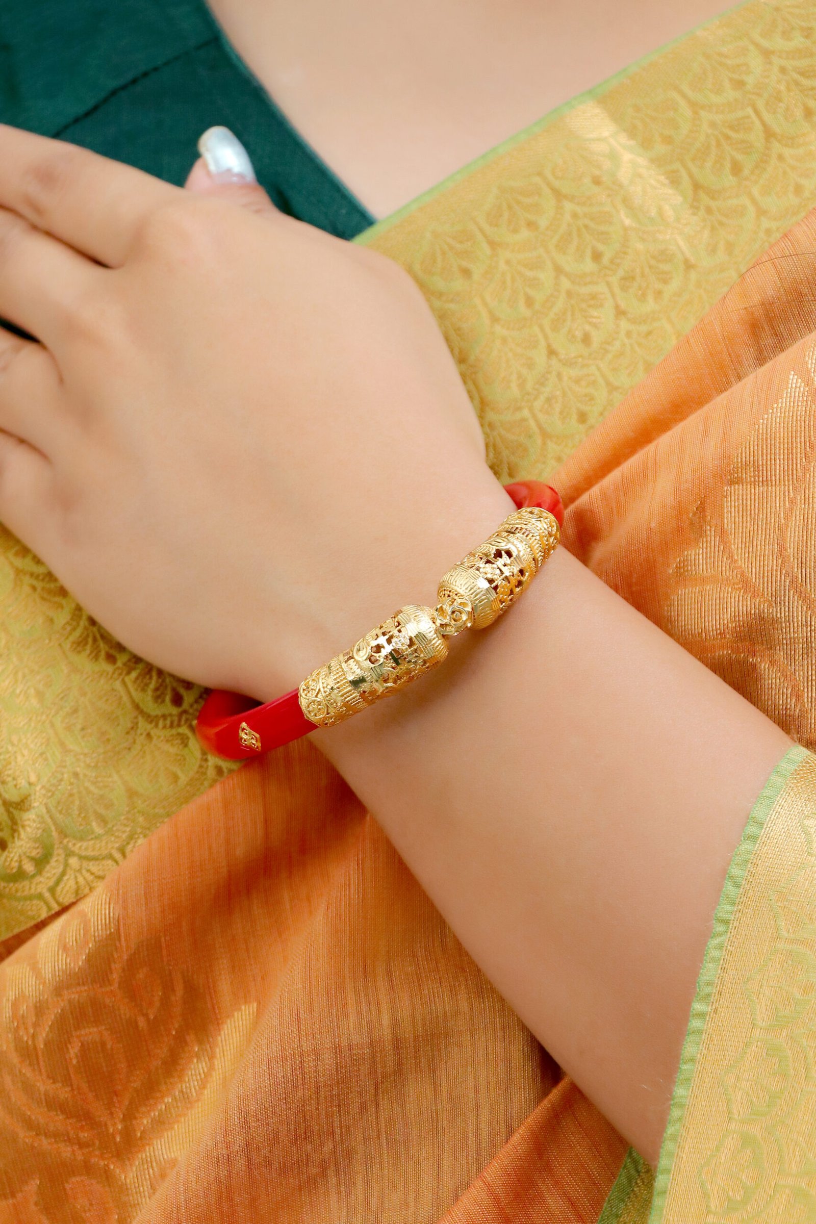 IMG_0768 Red Enamel Kada with Ornate Gold Carving