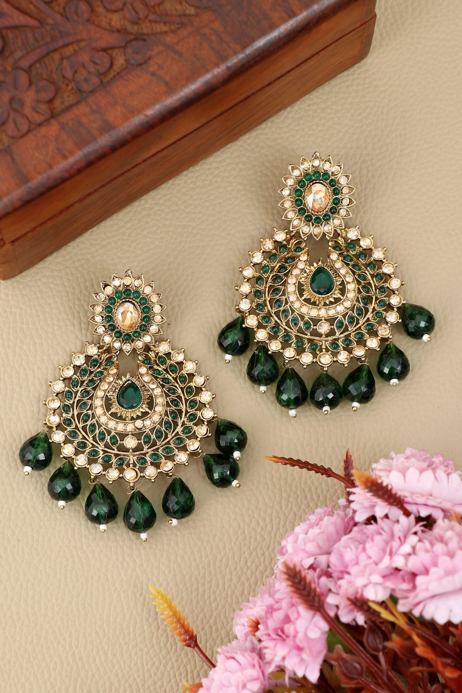 IMG_1011 Emerald Green Traditional Chandbali Earrings