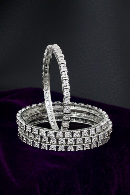 Elegant Silver Plated Zircon Bangles – Sparkling Grace Collection