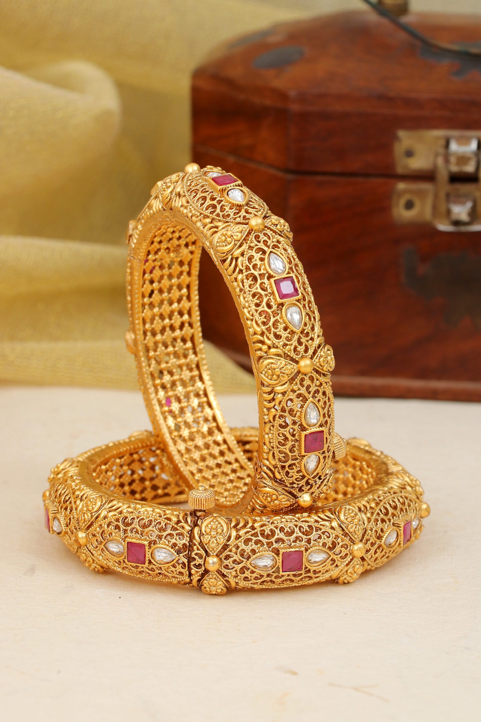 IMG_1081 Antique Ruby-Studded Gold-Plated Bangles