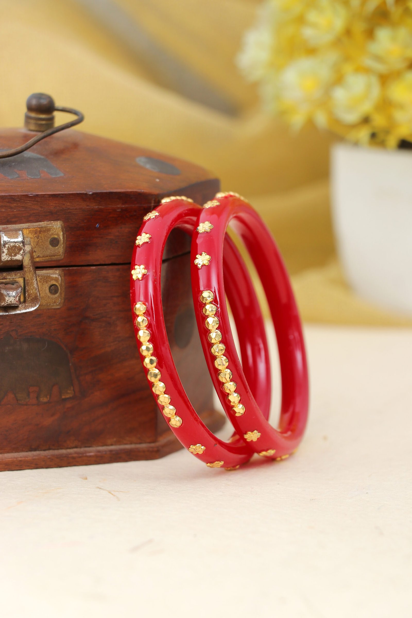 IMG_1100 Red Enamel Bangles with Floral Studs
